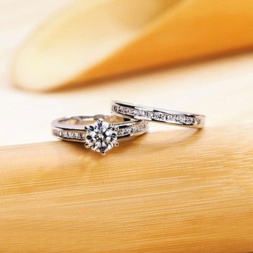 New Classic Six Claws AAA+ Cubic Zirconia Diamonds Good Quality Luxury Ring Set. - The Jewellery Supermarket